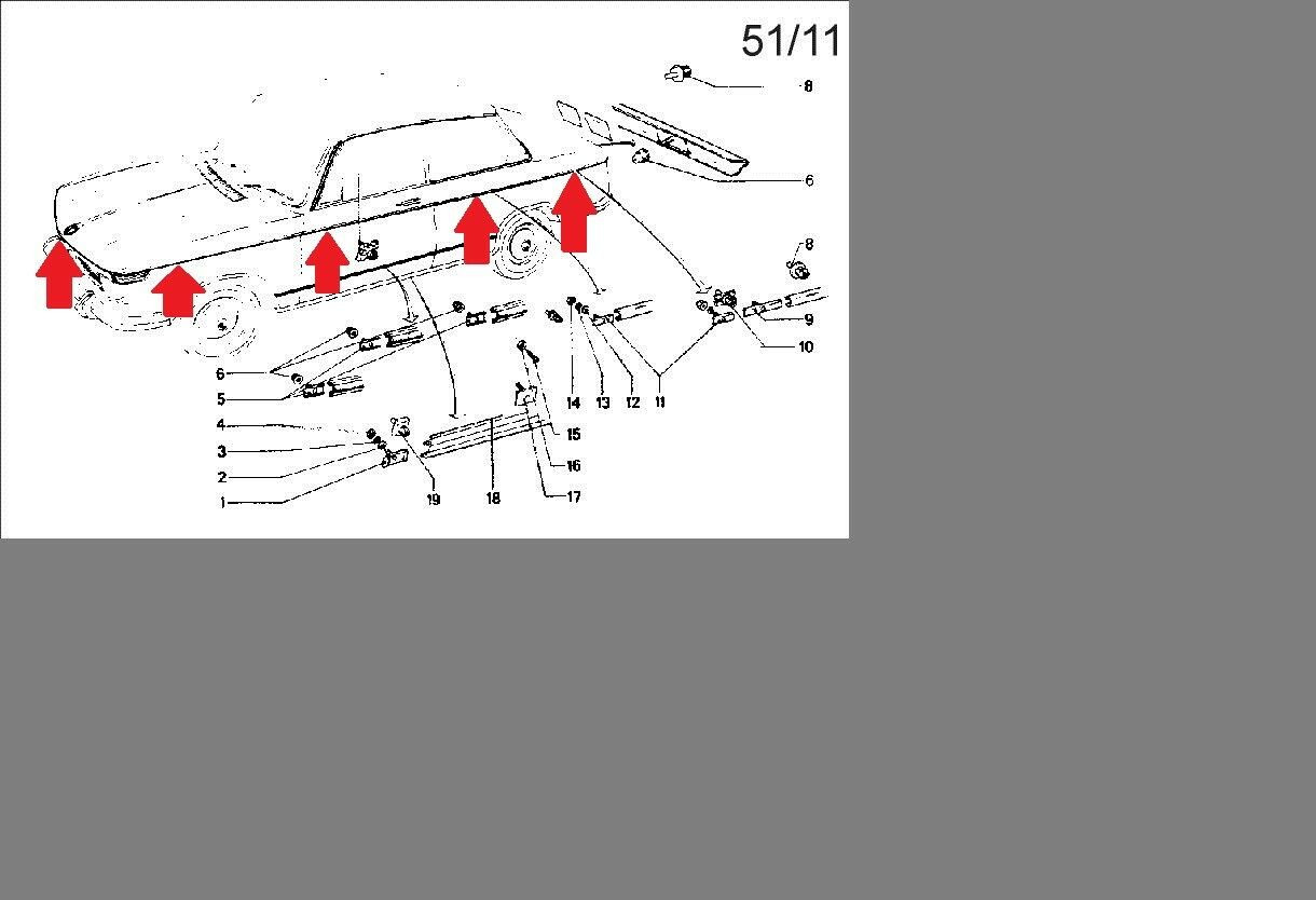 Attachment kit for upper circumferential trim (beltline) BMW E10 / E6 1502 - 2002 turbo CS-400001