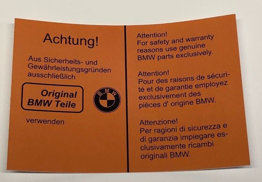 Sticker engine compartment orig. BMW parts orange BMW E12 518 - M535i CS-27E12